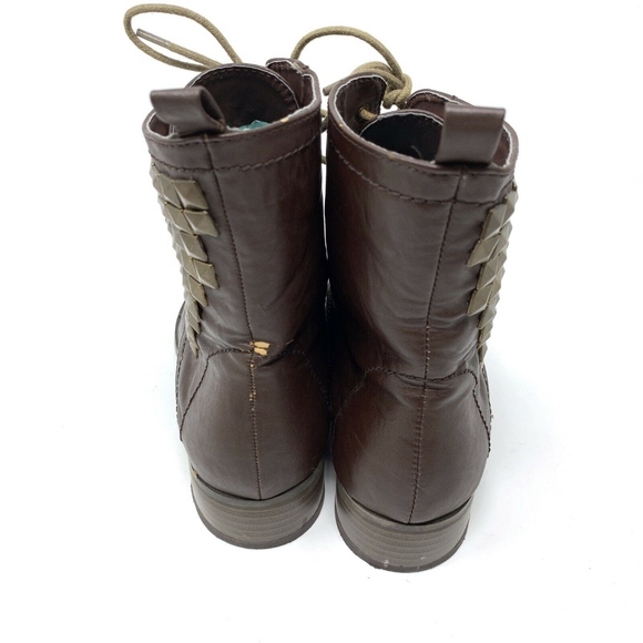 Forever 21 Brown Gold Studded Leather Combat Boots - Picture 4 of 7